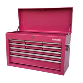 Workington Portable Metal Tool Chest with 9 Drawers, 24" 9-Drawer Tool Chest Cabinet with Ball Bearing Drawer Slides, Steel Tool Storage Box Organizer 4006 Pink