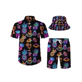 COCYPAN Western Cowboy Hawaiian Shirts and Shorts Set for Men - Funny 1-S, 10 Neon, Medium