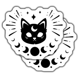 Magical Cat Sticker 5-inch - Moon Phases Decal Black with Crescent Witchy Vinyl Lover Gift Boho Decor 2-Pack Stickers CCSTICKER01637