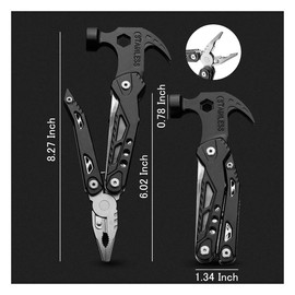 Multitool Hammer 14 in 1 Mini Hammer multitool with Pliers Claw Hammer Multi Tool with Screwdrivers, Multitool Pocket Clip, New Year & Birthday & Father Day Gift (Black)