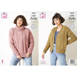 King Cole 5842 Knitting Pattern Womens Sweater and Jacket in Big Value Super Chunky Stormy