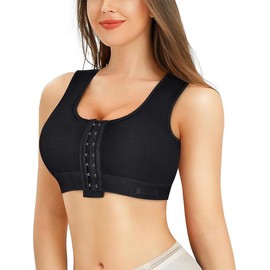 BRABIC Women Front Closure Post Surgery Compression Everyday Bras for Mastectomy Support with Adjustable Straps Wirefree Black(X-Large, Black)