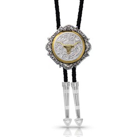 Montana Silversmiths Longhorn Bright Cut Engraved Western Bolo Tie