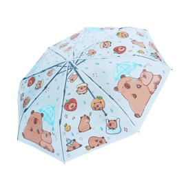 XiranYien Jellyfish & Capybara Cartoon Transparent Umbrella – 8-Rib Windproof & Waterproof Folding Umbrella, Auto Open & Close Travel Umbrella with Strap (Capybara)
