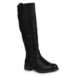 Stiefelparadies Women's Classic Boots with Block Heel Buckles Flandell - Black - 37 eu