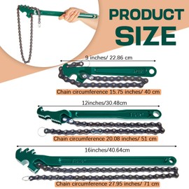 Lasnten 3 Pcs Large Chain Oil Filter Wrench Reversible Chain Wrench with 12 Inch 16 Inch 9 Inch Chain Wrench Adjustable Heavy Duty Carbon Steel Chain Sturdy Pipe Fittings Tool Spanner for Ratcheting