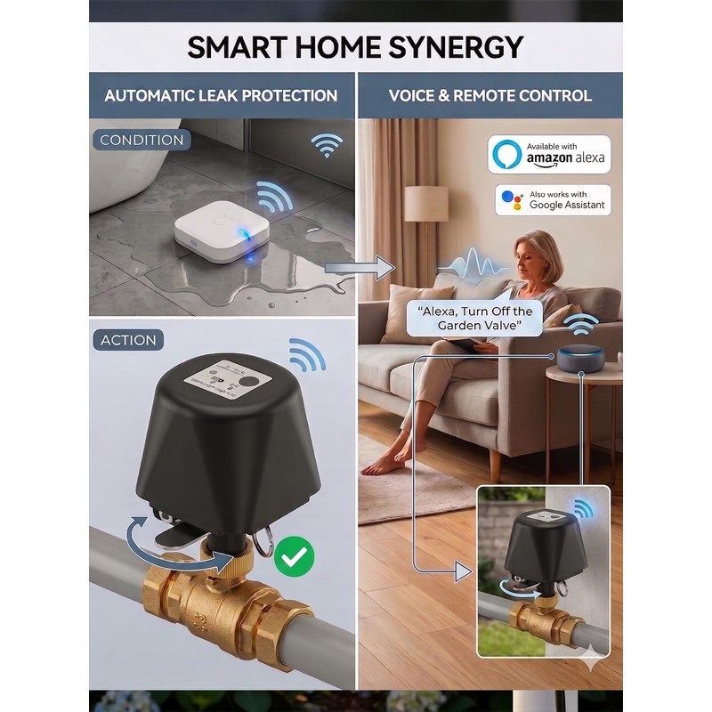 Smart WiFi Water Valve, Brass Motorized Ball Valve with Timer