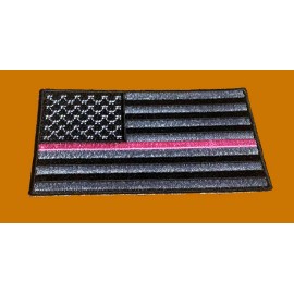 US FLAG PINK LINE EMBROIDERED 3.5 inch IRON ON USA FLAG BIKER  PATCH