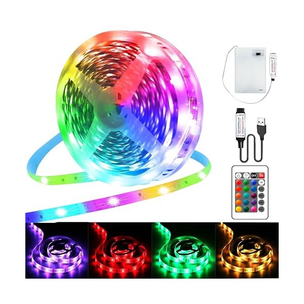 Kimuwote LED Streifen Batterie, 5M RGB 5050 LED Strip Batteriebetrieben