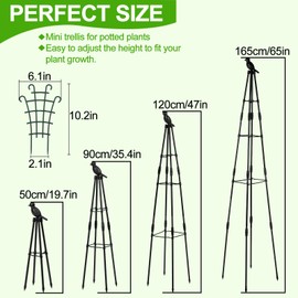 SPORTYOUTH 2Pcs Garden Obelisk Trellis for Climbing Plants Outdoor Indoor, 63 in Plant Stand Climbing Support with 4Pcs Small Trellis for Potted Plants, Kit for Flowers Vines Vegetables