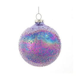 The Bridge Collection ICY Iridescent Lavender Ball Ornament - Beaded Shimmery Purple Glass Ornament for Holiday Decor - Shiny Textured Ball Christmas Ornament