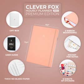 Clever Fox Hourly Planner PRO Premium – Undated Schedule Planner with Daily Time Slots – Personal Organizer Notebook for Time Management – Weekly & Monthly Life Journal, A4 Size (Light Pink)