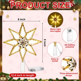 Liliful 2 Pcs Christmas Tree Topper LED Star for Christmas Tree 3D Star Treetop, Christmas Tree Topper Bow 13 x 26 Inch Handmade Decorative Bow Large Gold for Xmas Party Indoor Outdoor Home Decoration