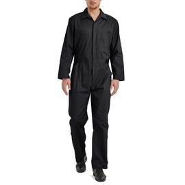TopTie Men's Black Long Sleeve Zip-Front Coverall, Polyester/Cotton Work Wear Suit with Spacious Pockets
