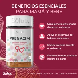 Súluu Prenacim | Gomitas Vitaminadas, Multivitamínico Apoya Salud de Mujer y Bebé Durante Embarazo | 60 Gomitas | Sabor Durazno | Ácido Fólico, Vitami