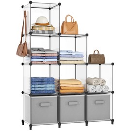 HOMIDEC Closet Organizers and Storage, 9 Cube Storage Organizer, Portable Closet Organizer Storage Cubes Shelves for Clothes, Bedroom, Wardrobe, Kids Room, Bathroom, Transparent