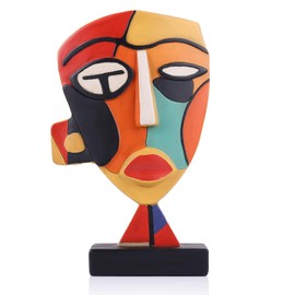 XIYOUQI 9.8” Resin Abstract Sculpture for Home Decor Modern, African Mask Decorative Sculpture, African Art Tribal Figurines, African Statues for Bookshelf, TV Stand, Living Room, Nightstand