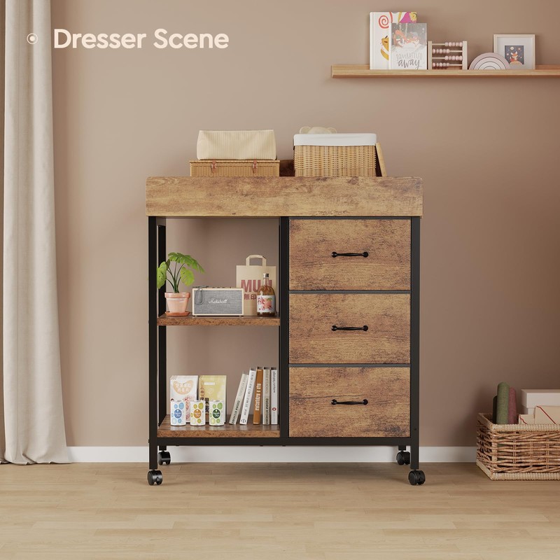 YeTom Changing Table Dresser, Baby Dresser with 3 Fabric Drawers