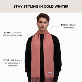 Basic Sense 100% Wool Scarf Mongolian Solid Plain Soft Knit Neck Scarves For Men & Women, Dusky Pink