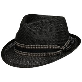 Lipodo Montreal Trilby Straw Hat - Plain Hat Made of 100% Straw - Elegant Summer Hat with Air Permeability - For Men and Women - Spring/Summer, black, L