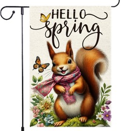 Spring Garden Flag 12x18 inch Double Sided Burlap Colorful Floral Squirrel Yard Lawn Outdoor Home Small Butterfly Spring Flags Decoratio