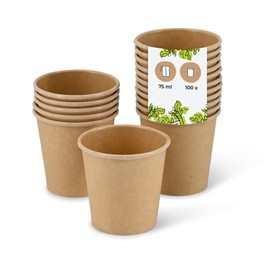 BIOZOYG Portion Cups, Pack of 100, 75 ml, Brown, Paper Cups, PE-Coated, to Go Cups, Candy Bar, Dip Bowls, Disposable Tableware, Alternative to Plastic Cups, Dessert Bowls for Hot and Cold