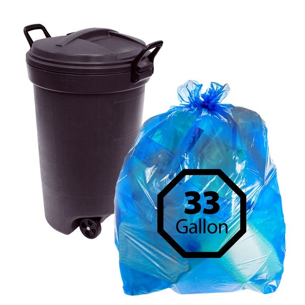 Primode Blue Recycling Trash Bags 33Gallon 100 Count Heavy Duty Garbage Bag for Indoor Or Outdoor Use 33x39 Made in The USA