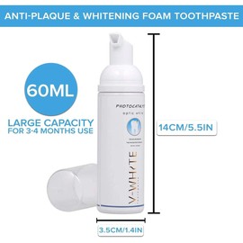 V-White Foam Teeth Whitening Toothpaste - Organic Toothpaste Fluoride Free, Alcohol Free, pH Balanced - Deep Cleansing, Stain Removal, Travel Friendly, for Kids & Adults (Large, Natural)