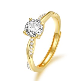 Macachii 14K Gold Plated Engagement Rings for Women | Adjustable Sterling Silver Cubic Zirconia Rings | Wedding & Promise Rings for WomenGold