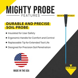 T&T Tools Mighty Probe Insulated Metal Soil Probe - 42-Inch Long Overall, w/ 3/8" Metal Hex Round Rod – Probing Rod, T-Handle Steel Rods, Landscaping Tools