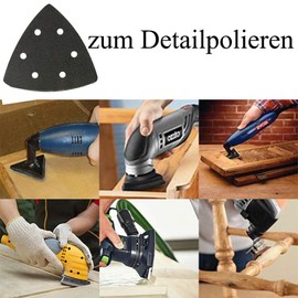 Velcro sanding triangles for delta sanders, 93 x 93 x 93 mm, 6 holes, triangular sanding pads, pack of 40, sanding paper, grain size P60, P80, P120, P240 MAXMAN