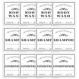 Waterproof Labels for Bottles Bathroom Kitchen 12 PCS Minimalist Organization Removable Labels for Shampoo Conditioner Body Wash(White)