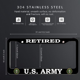 2 Pack License Plate Frames for U.S.Army, Aluminium Alloy Car License Plate Cover Car Accessories + Screw Caps