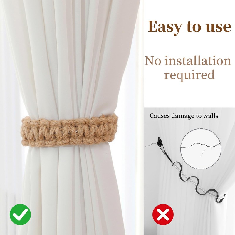 SWJLR Curtain Tiebacks 4 Pack Yellow Woven Curtain Holdbacks for
