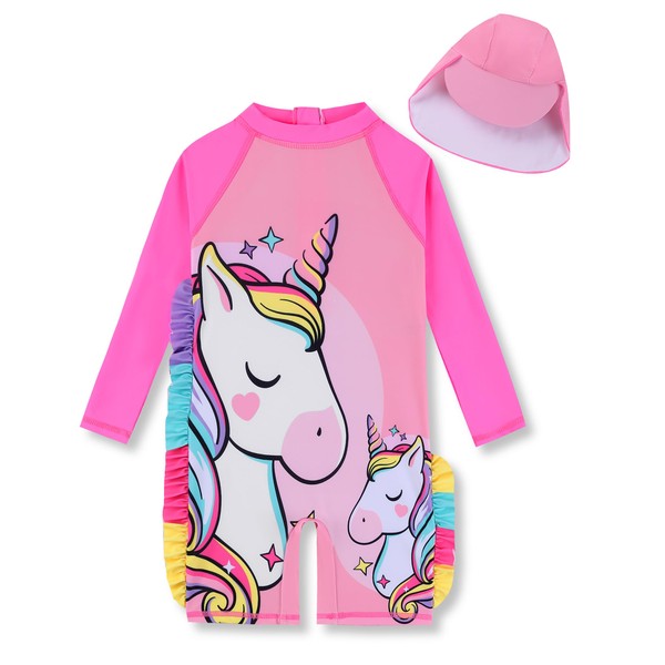 PURFEEL Girls Unicorn One Piece Swimsuit Long Sleeve Rashguard Sets