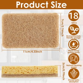 Foribyw 18 Pack Biodegradable Kitchen Sponges, Natural Plant Based Scrub Sponges, Non-Scratch, Eco-Friendly, Strong Absorbent, Quick-Drying Dish Sponges for Washing and Cleaning Dishes(18pcs,Square)