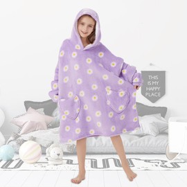 Fiosnow Daisy Flower Blanket Hoodies for Kids 6-13YR Oversize Wearable Blanket Hoodies for Boys Girls Teens