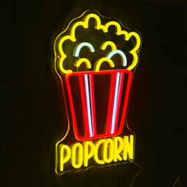 Virlusy Popcorn Neon Sign for Wall Decor Dimmable Food Led Lights Signs Snacks Led Signs for Cinema Decor Neon Light for Home Cinema Snack Shop Kitchen Video Room Cafe Home Bar Party Man Cave Decor
