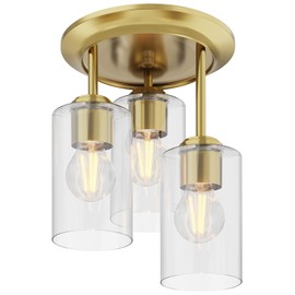 3-Light Semi Flush Mount Ceiling Light, Close to Ceiling Light Fixture with Clear Glass Shades, Modern Hallway Lighting Fixtures for Bedroom, Kitchen, Foyer Entryway with E26 Socket(Bulb Not Included)