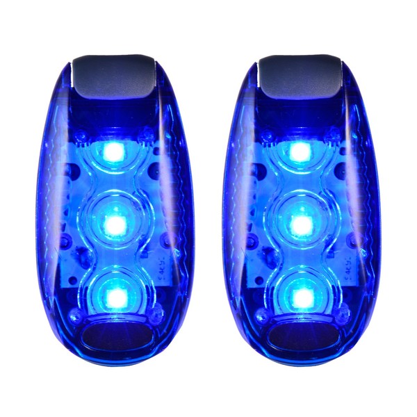 CFIKTE [2 Pack 3 Modes LED Safety Light Blue Flashing with Free Clip on Straps Sport Running Warning Strobe Tail Lights for Dog Collar, Walking, Cycling, Bike, Helmet,Etc(Batteries Included) (Blue)