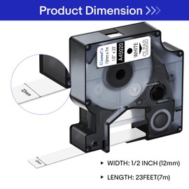 USUPERINK 2 Pack Compatible for Dymo D1 Label Tape 45020 S0720600 Refill White on Clear 1/2 inch x 23 feet Labeling Tape for LabelManager PnP 160 210D 260P 280 360D 420P 450D ColorPop Label Maker