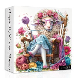 Animal Sheep Puzzles for Adults 1000 Pieces, Yarn Cute Lamb Jigsaw Puzzles, Colorful Knitting Flower Puzzle as Home Decor