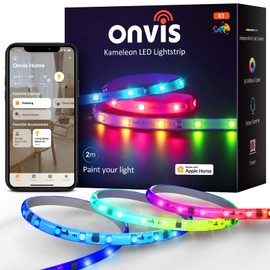 ONVIS - Tira de luces LED inteligentes RGBIC de 6.5 pies, funciona con Apple HomeKit, Siri, WiFi 2.4G inalámbrico, direccionable individualmente, sincronización de música, solo iOS
