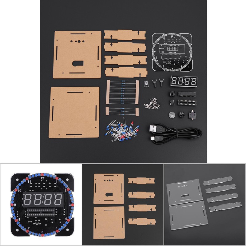 DIY Light Control Rotation LED Electronic Temperature Clock Kit Suite