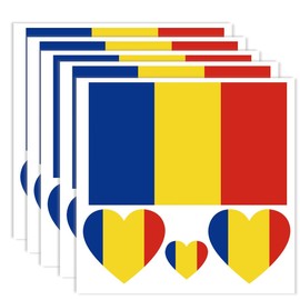 20 PCS Romania Flag Tattoo,Romanian Banner Tattoos Decoration Decal, Rectangle Heart Waterproof Sticker for Party Parade