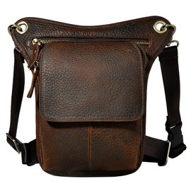 Le'aokuu Mens Genuine Leather Multi-Purpose Racing Drop Leg Bag Motorcycle Outdoor Bike Cycling Waist Bag 211-1 (211-1 Brown li)