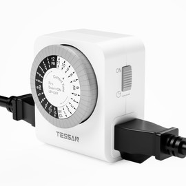 TESSAN Outlet Timer, Mechanical 24-Hour Light Timer Dual 3-Prong Sockets 30-Minute Intervals, Timer for Electrical Outlets Indoor for Lights, Lamps, Christmas Lights (1 Pack)