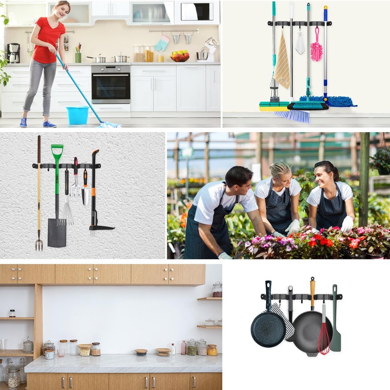 Huryfox Mop and Broom Holder Wall Mounted - Sturdy Stainless