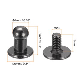 QUARKZMAN 4mm Ball Head Rivet Pin with Screw Cap, 20 Pack Round Head Button Rivets for DIY Leather Crafts, Handbag, Belt, Metallic Black
