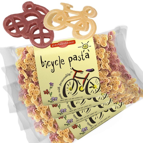 Pastabilities Bicycle Pasta, Fun Shaped Bike Noodles for Kids, Non-GMO Natural Wheat Pasta 14 oz (4 Pack)